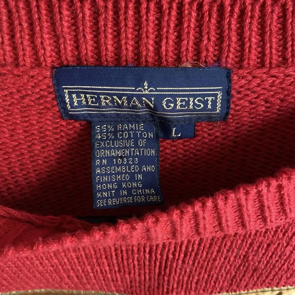 Herman Geist Sweater Women's Large Red Christmas Holiday Santa Pullover